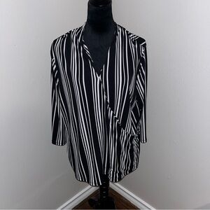 Adrianna Papell Faux Wrap Black & White Striped Shirt Size‎ 1X Women’s